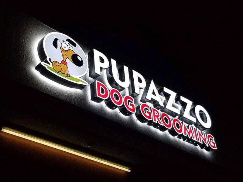 Pupazzo Dog Grooming channel letter sign by West Coast Sign Shop