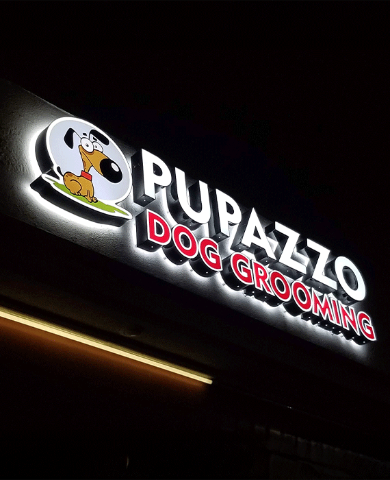 Custom LED channel letters on commercial building facade by West Coast Sign Shop
